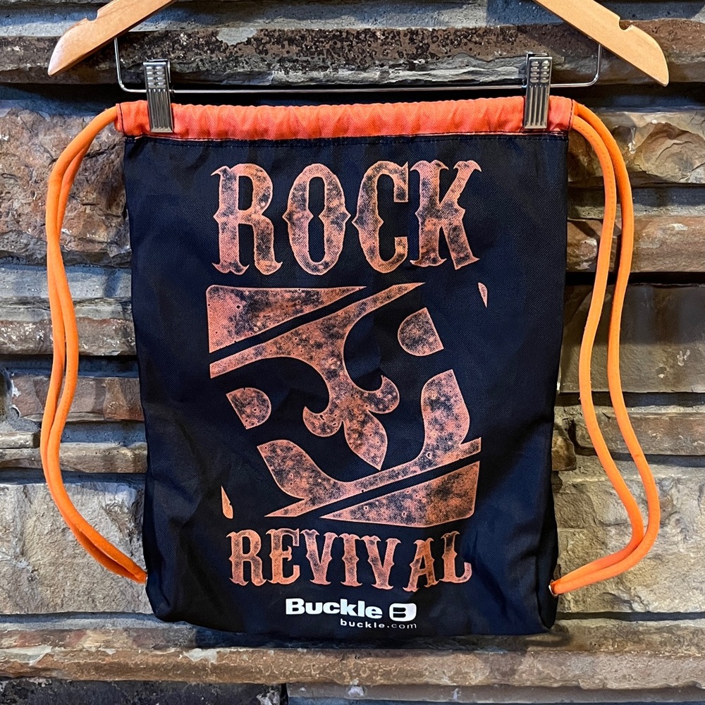Rock Revival Buckle Black and Orange Drawstring Backpack